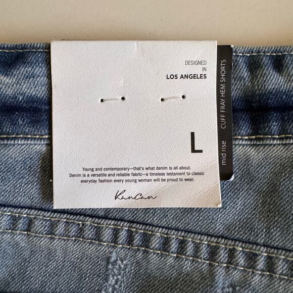 KANCAN Shorts Large Beren Mid-Rise Distressed Cuff Frayed Hem Cotton Denim NWT - Picture 13 of 16